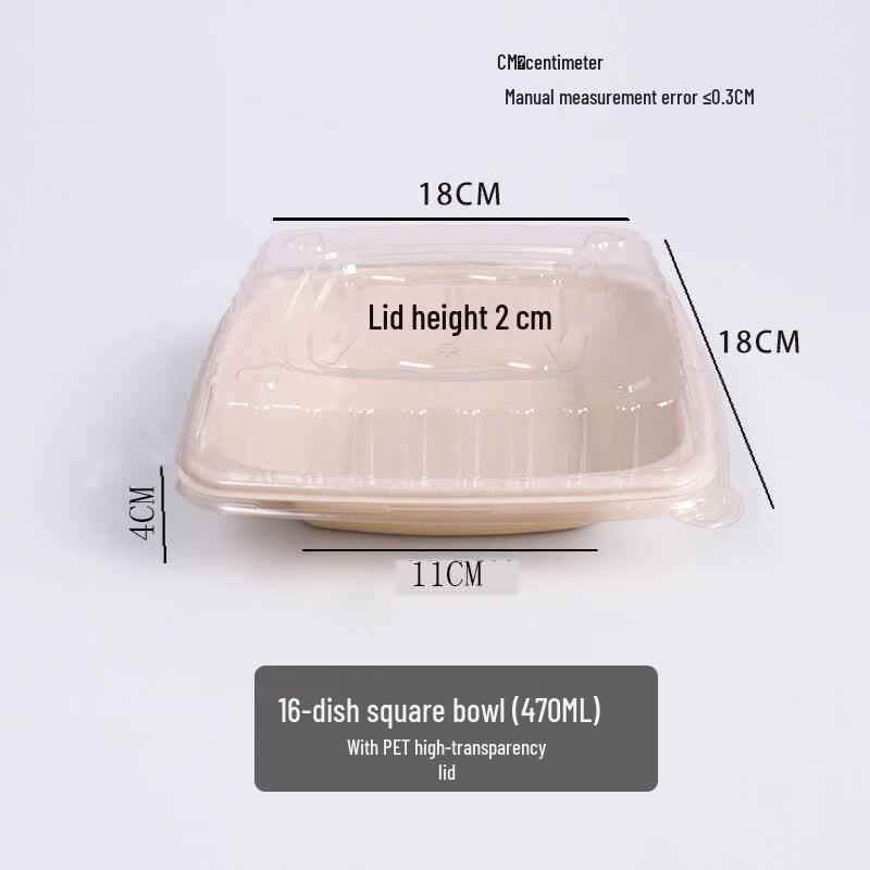 Hengming Taihe Disposable Pulp Salad Square Bowls with Lids, 50-Pack