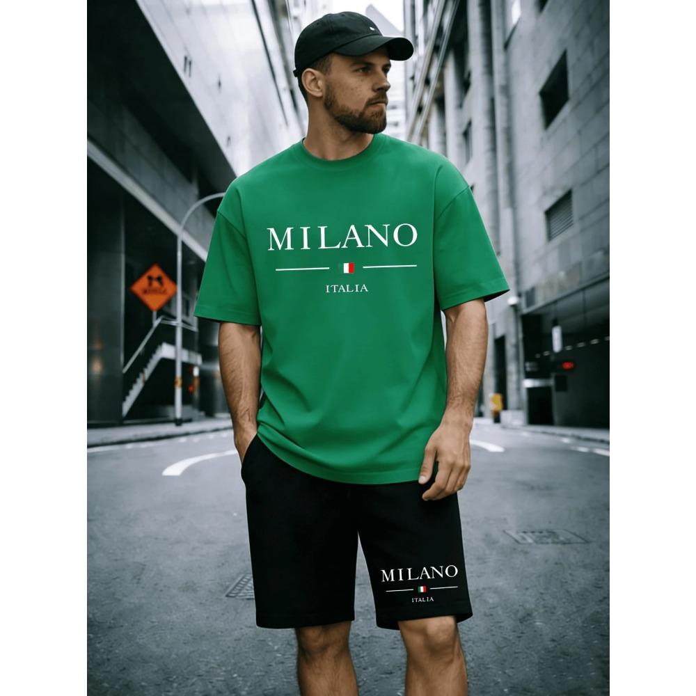 2026 New Arrival Mens Summer Casual Short-Sleeve T-Shirt and Shorts Set with Letter Print Everyday Casual and Sporty Fashion Set
