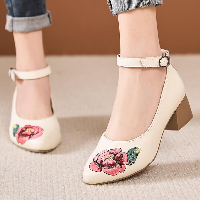 Fashion GKTINOO Handmade 2025 Spring Autumn Comfortable Women Genuine Leather Women's Shoes Pointed Toe Embroidery High Heels Pumps