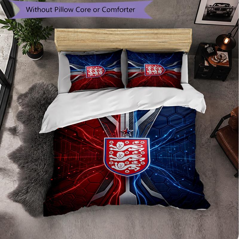 England Football Pattern 3 Pieces Bedding Set Soft Microfiber Duvet Cover with Pillow Cases for Bedroom