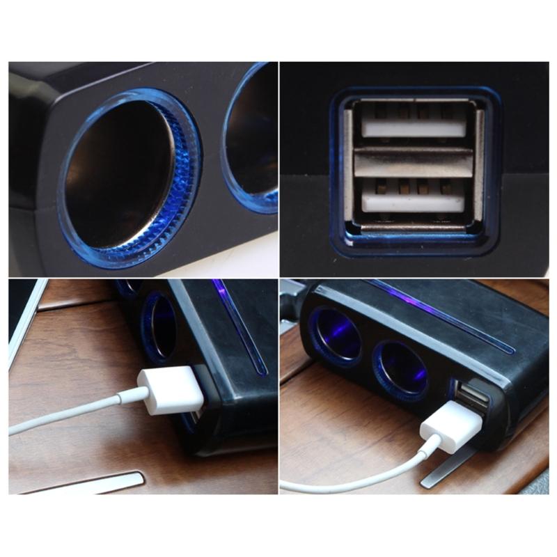 12V/24V Vehicles Lighter Socket Splitter Multiple Device Charging Car Accessory with 2 USB Interfaces Totally 3A Output