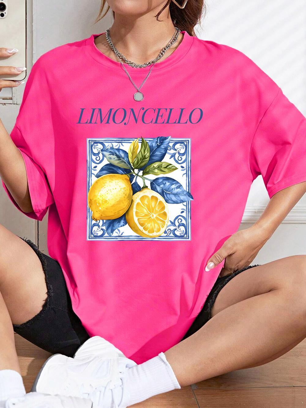 

Lemon Cello Creative Fruits Printing TShirt Womens Cotton Summer Short Sleeve Comfortable Soft ONeck Tops Basic Woman Clothes S