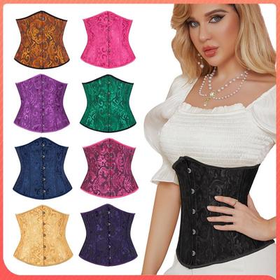 Retro Floral Waist Cincher Corset with Tummy Control and Multi-Color Jacquard Pattern