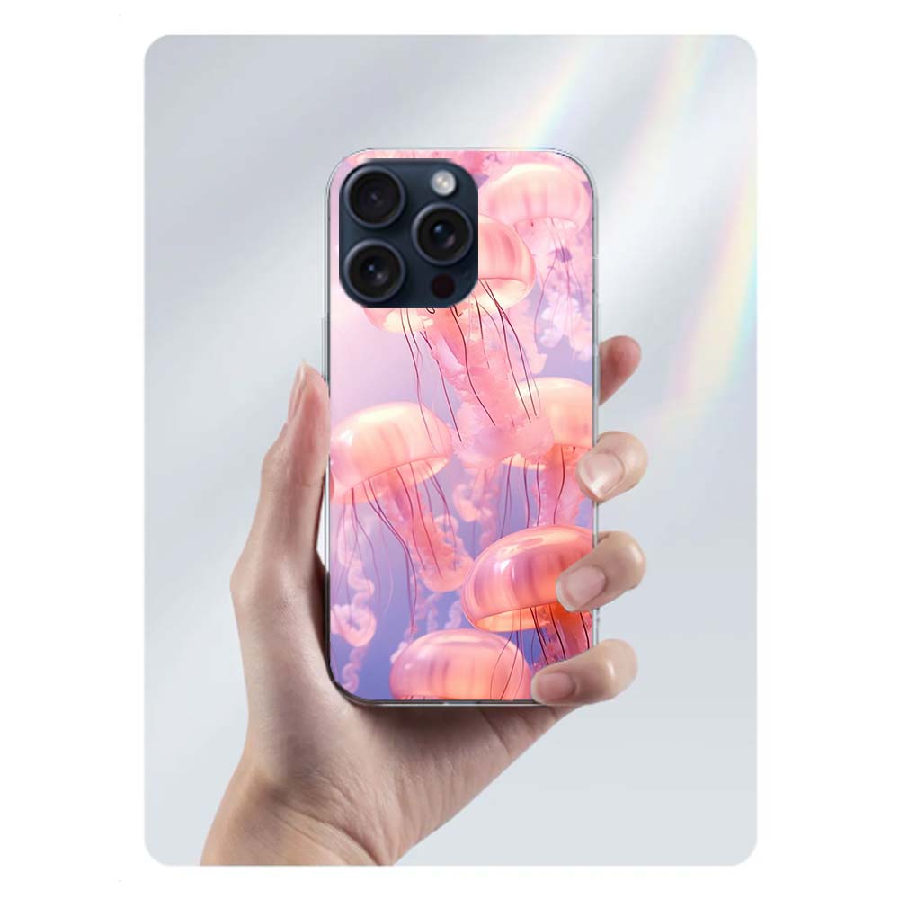 Enchanting Neon Jellyfish Clear Phone Case For Iphone 17 Air 16 Pro Max 15 Pro 14 Plus 17E 16E 11 13 12 Mini Cover Cases Fundas