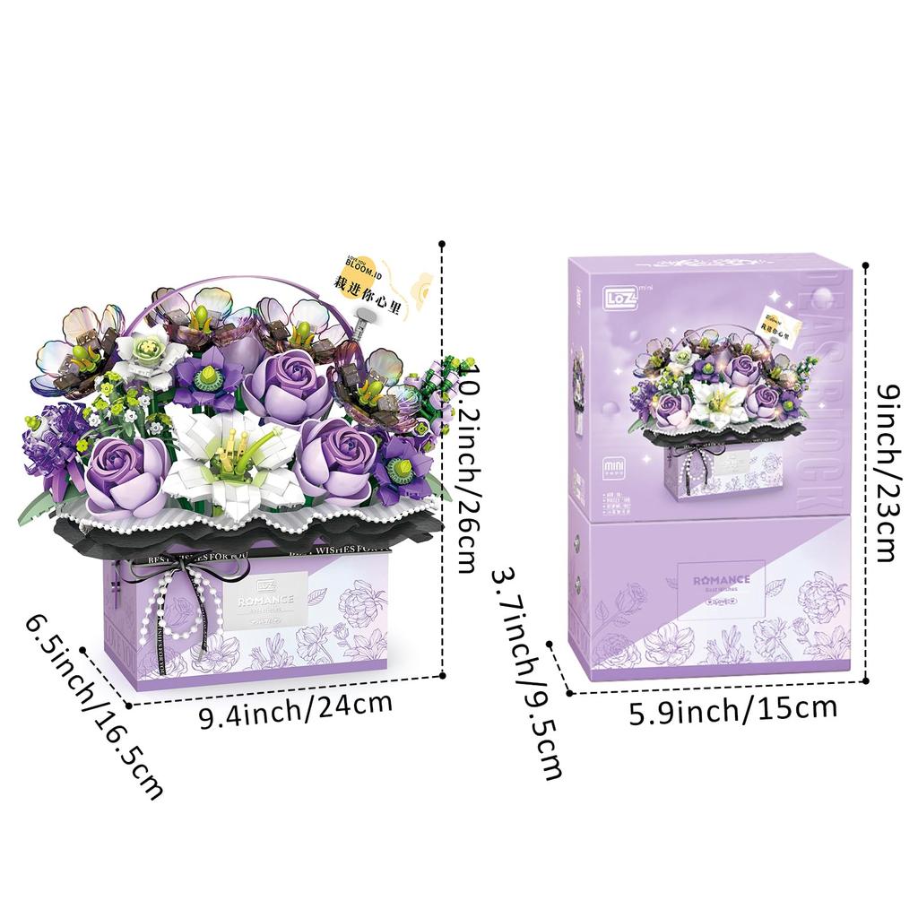 MEIEST Flower Bouquet Building Blocks Model Set Artificial Rose Handheld Gift Box for Valentine's Day Bonsai Plant Building Brick Toy Home Decoration