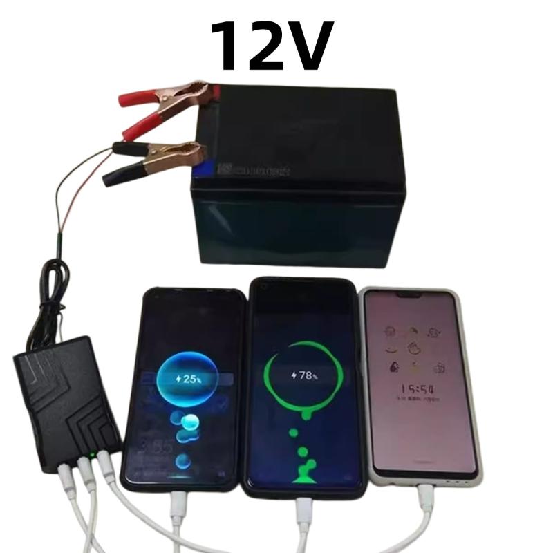 12V 24V to 5V Portable USB Power Adapter 3 Charging Ports Battery Clip for Car Truck Camping Emergency Use