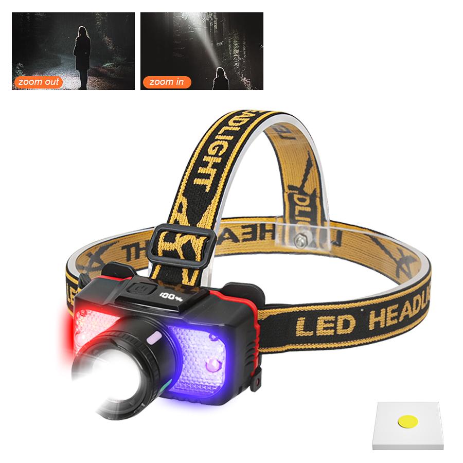 LED Headlamp Strong Light USB Rechageable Portable Fishing Camping Outdoor Head Lamp Work Flashlight with Warning Light