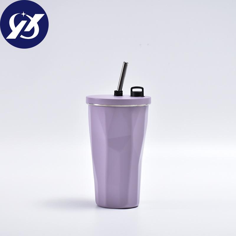 Good-looking Diamond Stainless Steel Cup with Straw Large Capacity Portable Handy Cup Creative Car Accompanying Coffee Cup