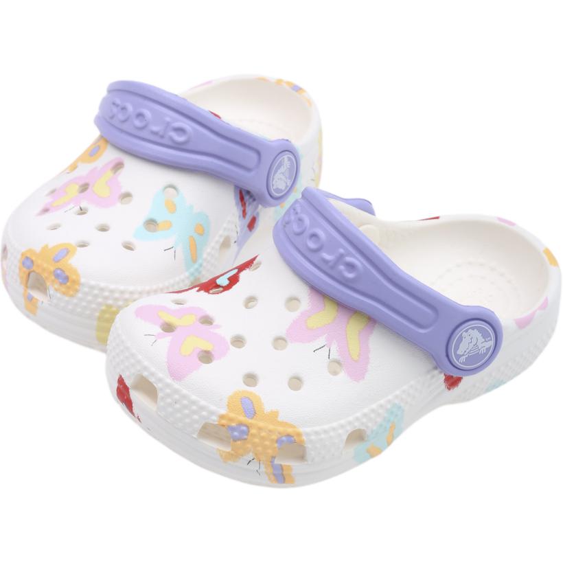 Crocs Classic Butterfly Graphic Clog Fashionable Comfortable Durable Low-Top Walking Shoes Baby clogs White Purple 211263-0WV