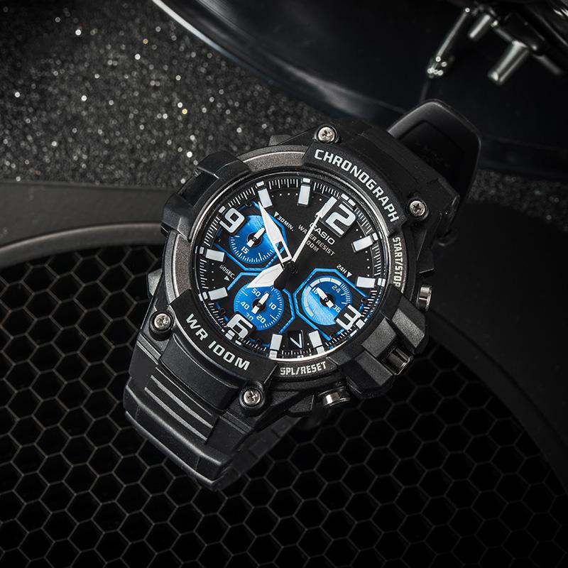 Casio DRESS Fashion Trend Contrast Color Street Retro Classic Three Eyes Six Pin Waterproof Sports Quartz Movement Resin Strap MCW-100H-1A2VDF