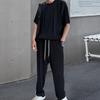 1 Set Top Pants Solid Color Loose Summer Crew Neck Draping Outfit for Office