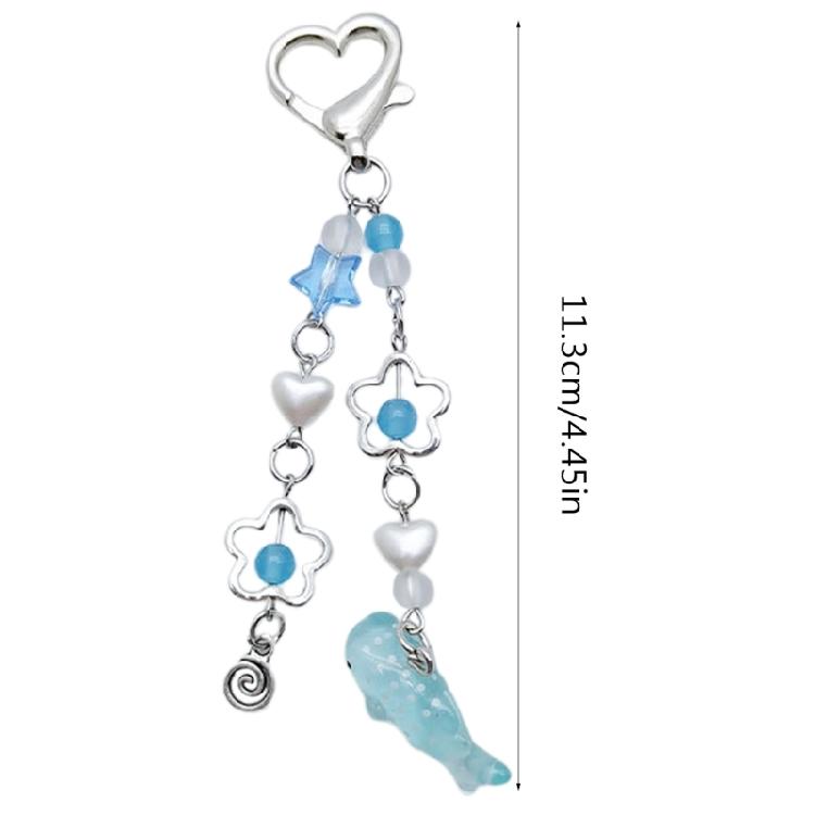 Hollow Flower Pendant Keychain Crystal Star Beaded Keyring Unique Whale Decors  Valentines Day Gift Bag Car Ornament