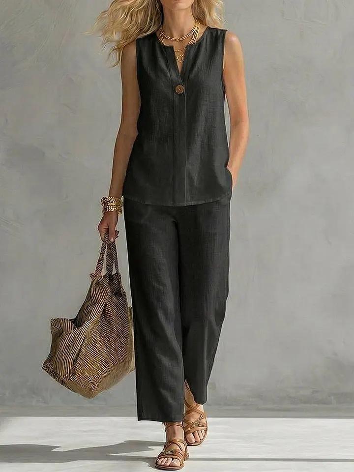 2026 European and American cross-border summer Amazon's new casual women's sleeveless V-neck top set