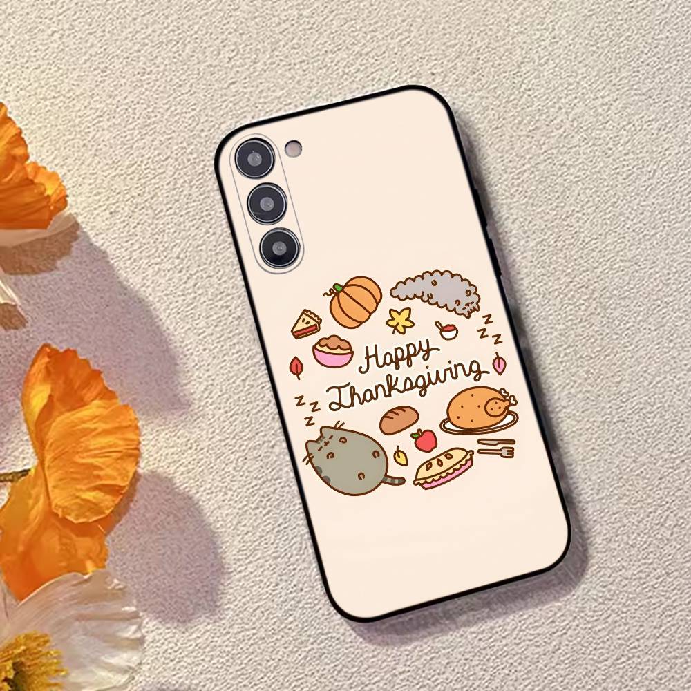 Cute Cat Rainbow Pusheens Phone Case Black Silicone Soft For Samsung Galaxy A73,A72,A71,A70,A53,A52,A51