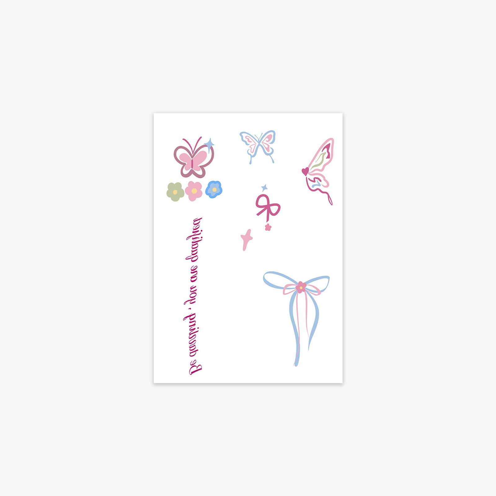 Color Dopamine Y2K Bow Flower Butterfly English Short Sentences Finger Tattoo Sticker 7*10CM