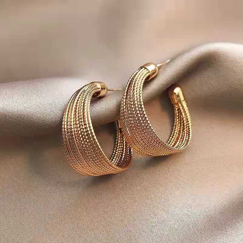 New Wide C-shaped Women's Dangle Earrings Gold Color Metal Geometric Statement Female Punk Fashion Ear Decoration new in