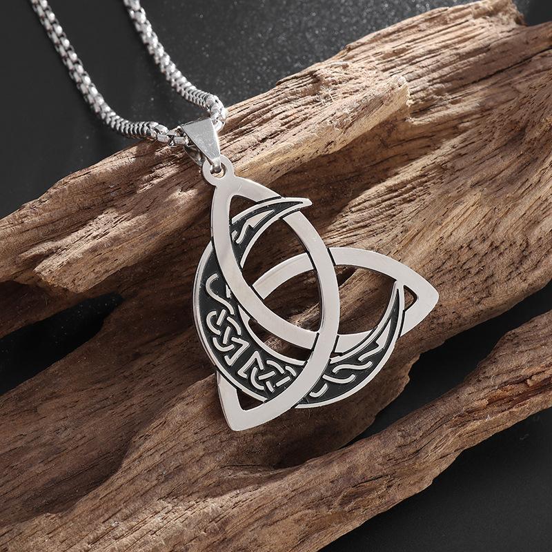 Hot Selling Stainless Steel Viking Triangle Moon Phase Surround Necklace Titanium Steel Mens Triangle Pendant