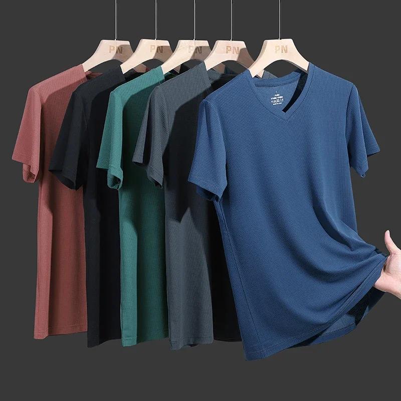 Übergröße 9XL Sommer Lauf V-Ausschnitt T-Shirts für Männer Feuchtigkeitsableitend Athletisch Fitnessstudio Joggen Sport T-Shirts Herren Kleidung