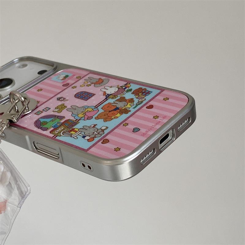 Pink Striped Rabbit Family iPhone Case for 14/15/16 Pro Max/17 - New Style for Girls