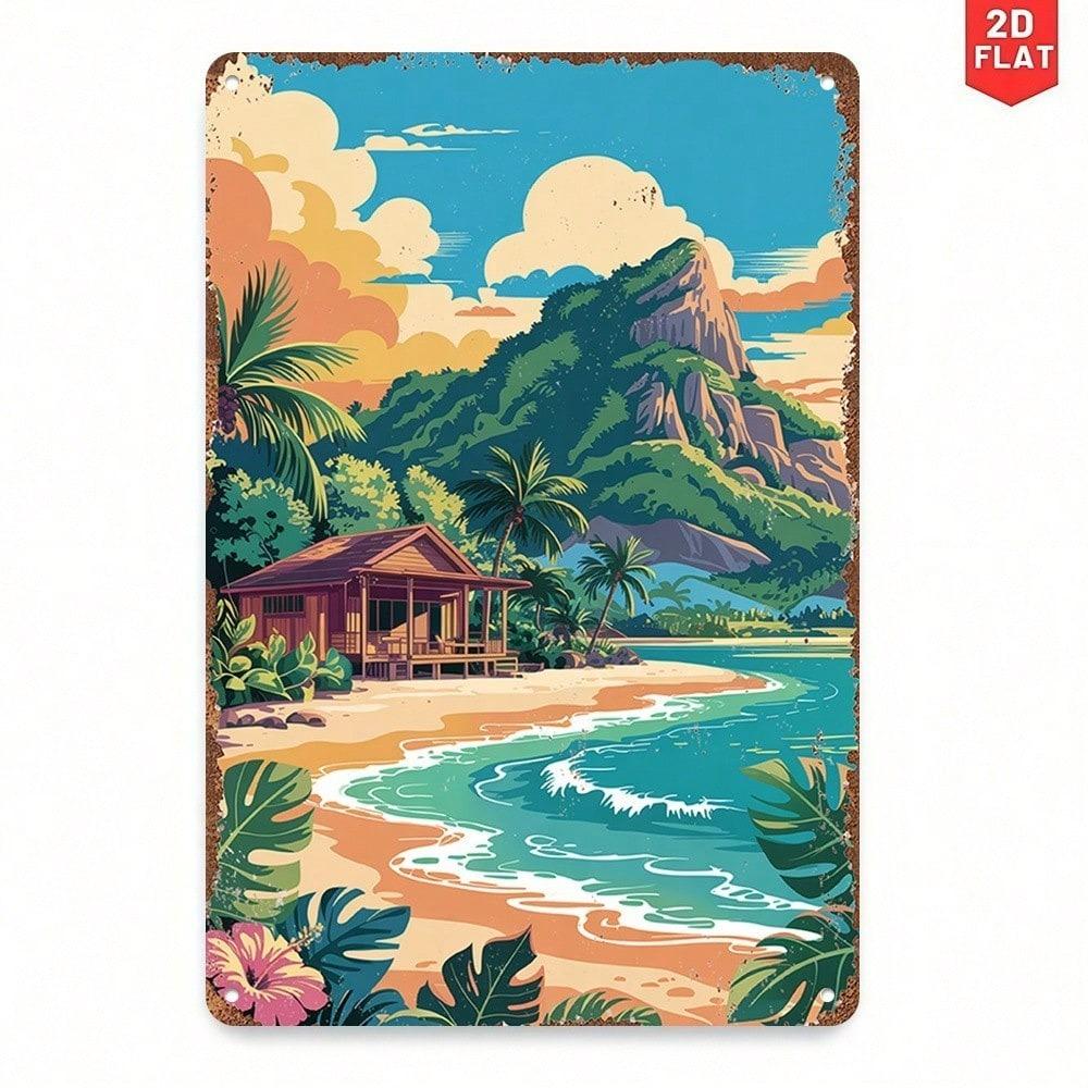 Vintage Metal Tin Sign Tropical Beach Bar Wall Decor