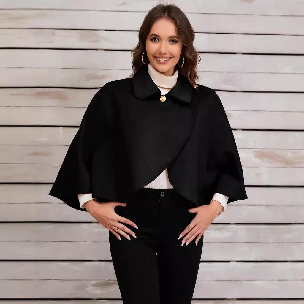 Women's 2024 Autumn/Winter Woolen Cape Shawl - Short, Versatile, Plus Size, European & American Style.
