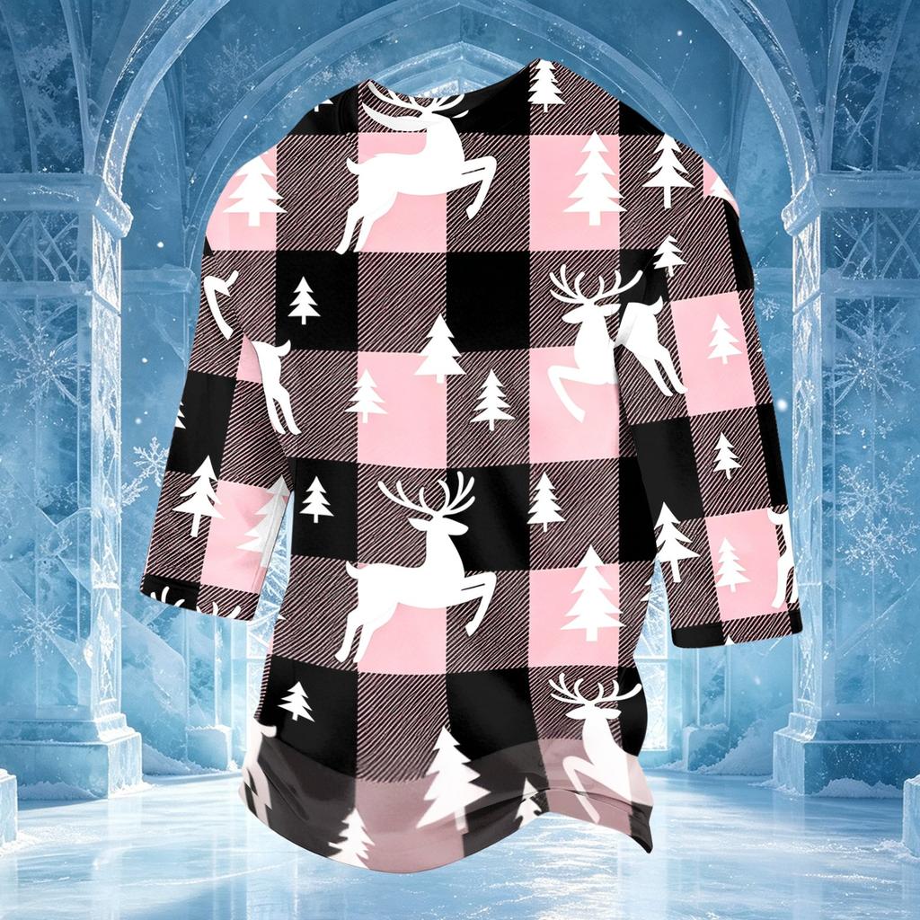 Men's Casual 3/4 Sleeve Neck T-Shirt with Christmas Print Holiday Top