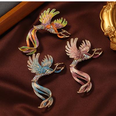 Mode Exquis Phénix Cristal Épingles Broches Émail Pour Femmes Dame Élégant Fête Banquet Décoration Robe Badges Épingle