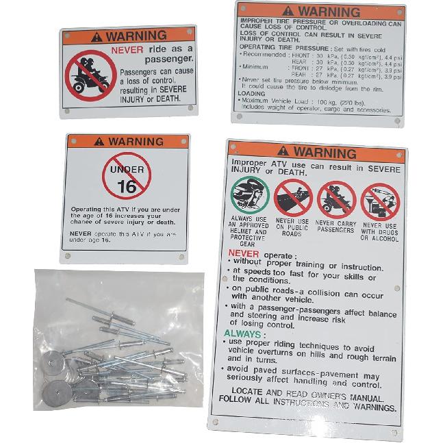 Warning Decals Stickers Labels Aluminum Backed Compatible with Yamaha Raptor Blaster Banshee