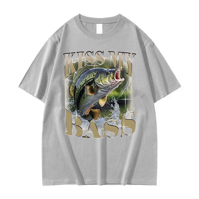 Kiss My Bass Fish Funny Meme T Shirt Retro Fishing Men Gift Retro Cotton Tshirt Unisex Tops fashion Casual High Quality Tshirt