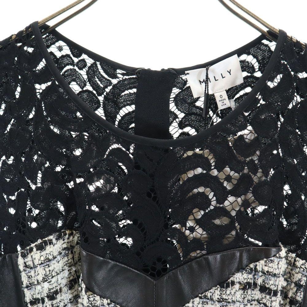 Unused MILLY Made In USA No Sleeve Lace Tweed Switching One Piece Black Women Used