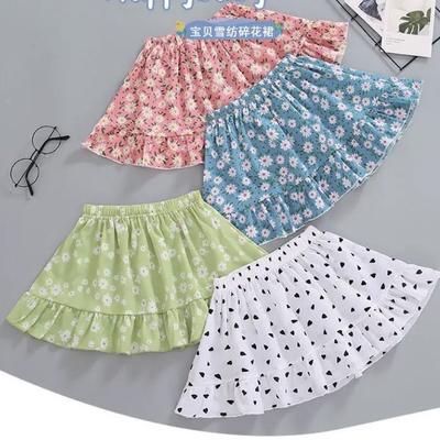 New Summer Pleated Short Skirt for Girls Children's Chiffon Floral Skirt