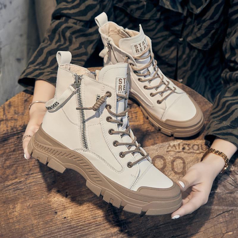 Women's 2024 Autumn Korean Style Flat Heel High Top Martin Boots - Casual All-Match Short Boots