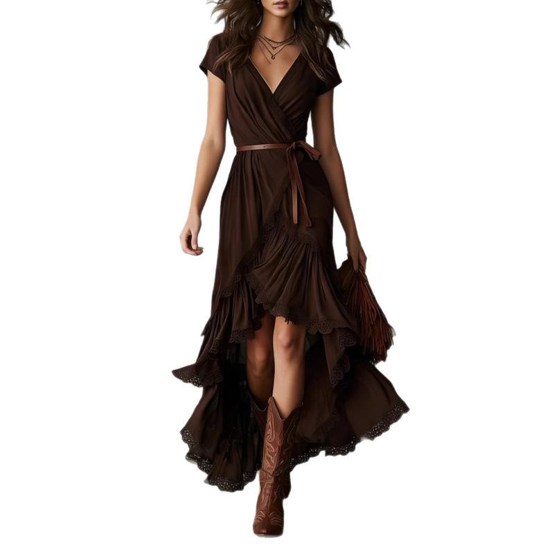 Europe Beautiful Women's Dress, Summer New, Bohemian Print Seaside Vacation V-neck Length
