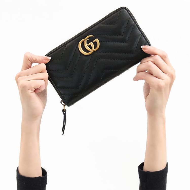 GUCCI GG Marmont Artificial Leather Wallet Women's Black 443123-DTD1T-1000