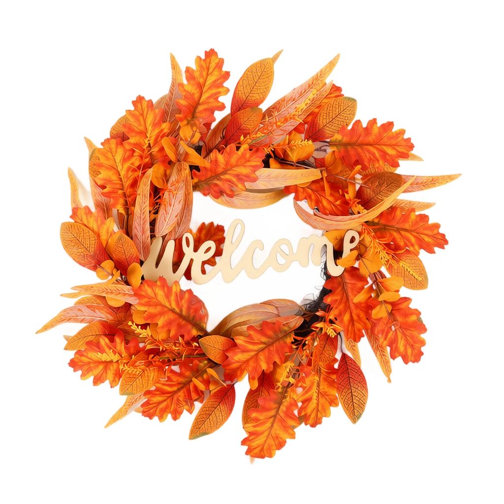 50cm Autumn Leaf Wreath Front Door Decoration Thanksgiving Fall Harvest Festival Seasonal Home Decor Artificial Leaf Garland