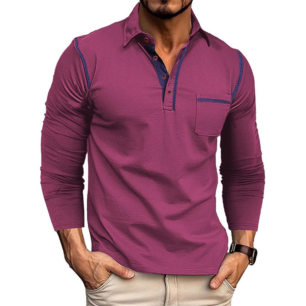 Men's Solid Color Button Lapel Long Sleeve Top Men's Casual Fashion Long Sleeve Top
