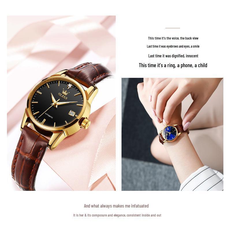 Women's Classic Waterproof Leather Strap Mechanical Watch