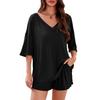 European & American Women's Summer Casual Two-Piece V-Neck Short-Sleeve Top and Shorts Set for Travel and Beachwear 2026