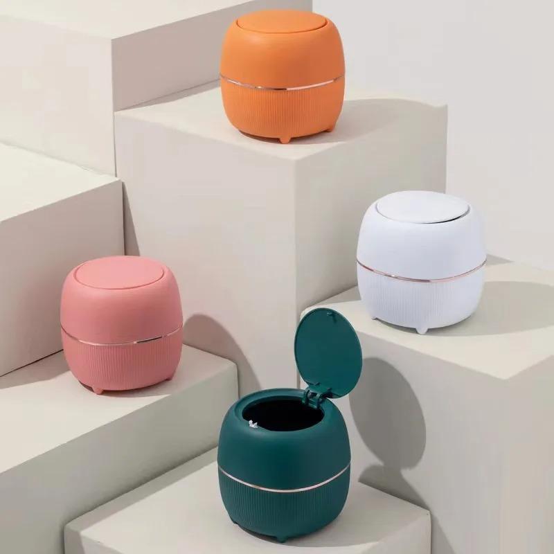 Mini Creative Desktop Trash Desk Light Luxury Pop-up Lid Storage Bucket Kitchen Bedroom Make Up Desktop  Rubbish Storage Bucke