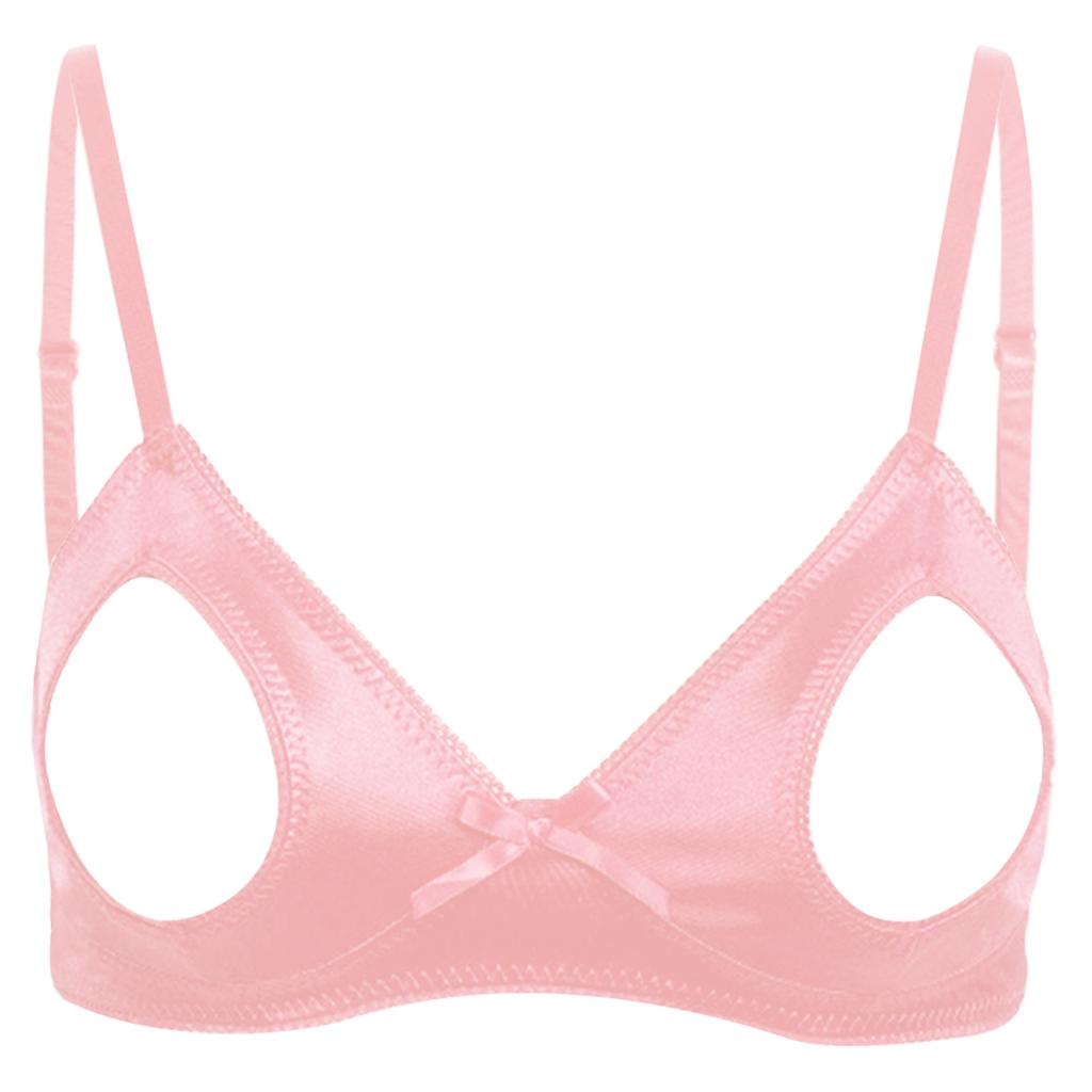 Womens Bra Cutout Push Up Shelf Bra Top Adjustable Straps Lace Trim Brassiere Valentine Lingerie