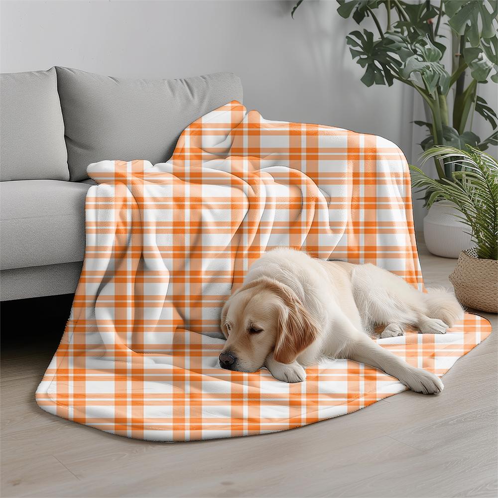 Orange And White Check Microfiber Flannel Cover Blanket Bedroom Living Room Sofa Soft And Comfortable Home Decoration