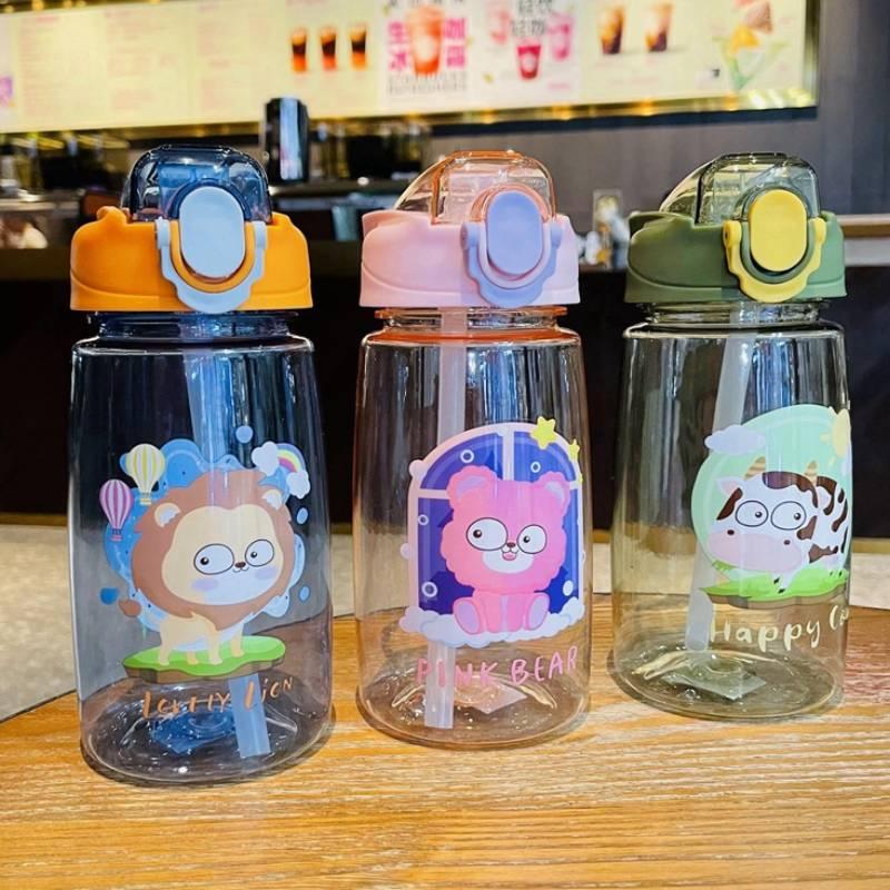 Children Cartoon Straw With Scale Kindergarten Portable Handle Water 550ml Cup