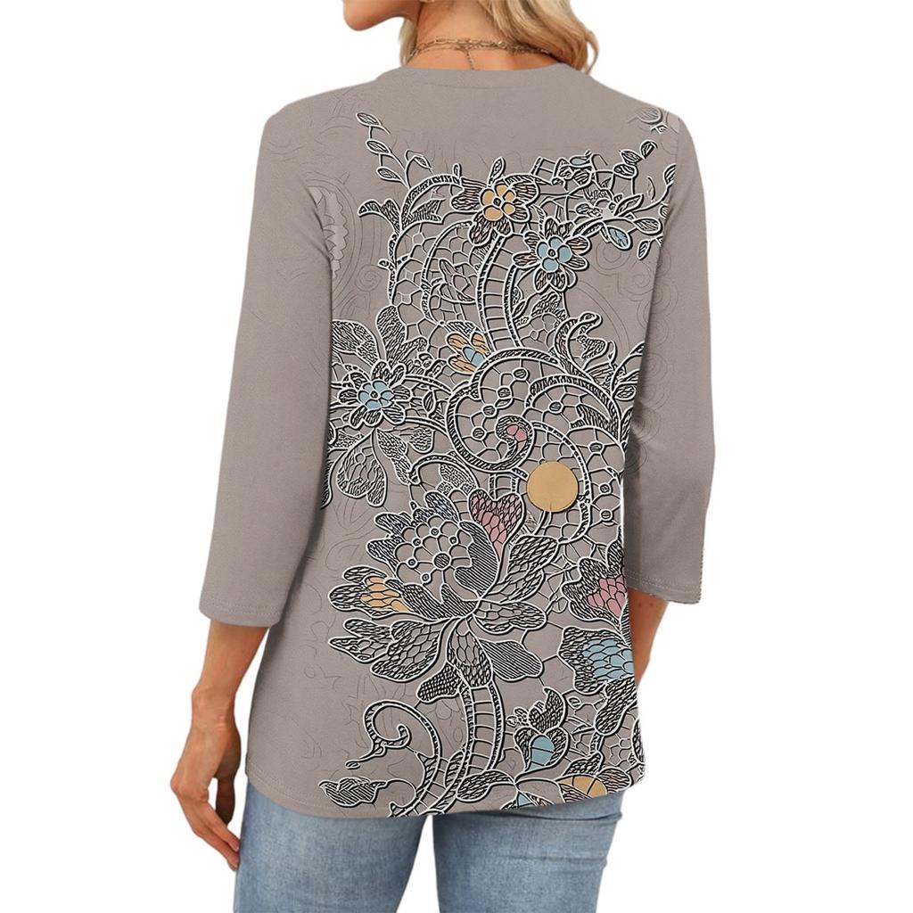 343/4 Sleeve Shirts For Women Cute Print Graphic Tees Blouses Casual Plus Size Basic Tops Pullover