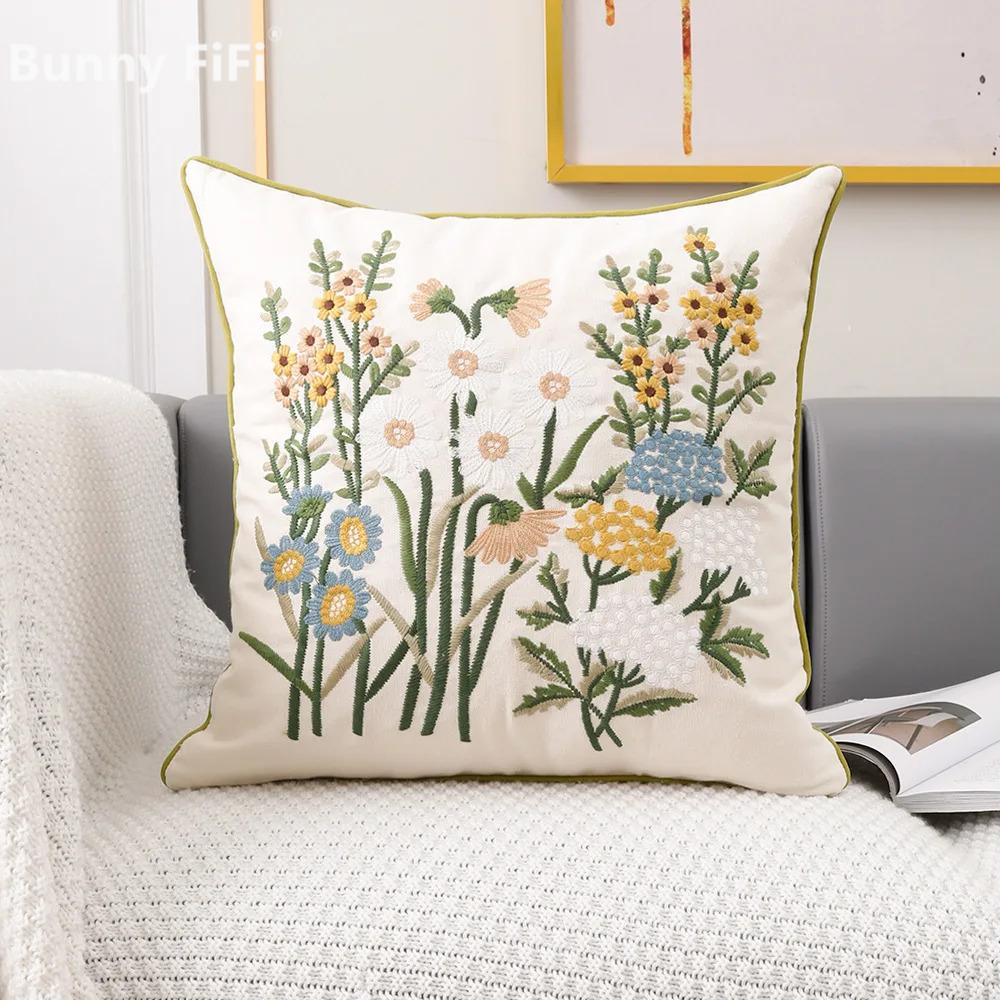 Cotton Embroidered European Pastoral Floral Cushion Cover 45x45cm Sofa Seat Home Decor Throw Pillow Case Living Room Decoration