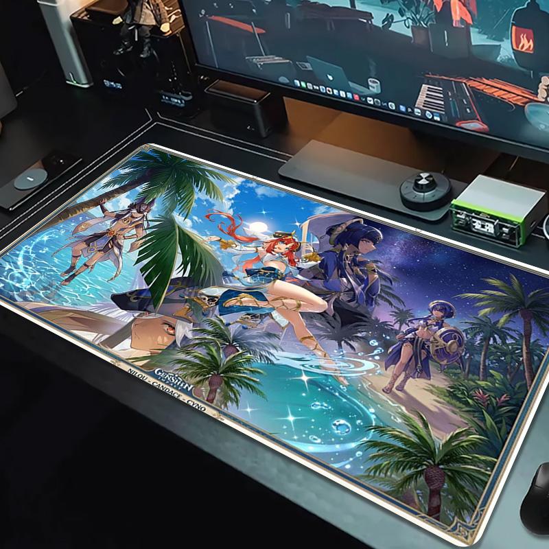 Genshin Impact Poster Farbe Mauspads Großes Gaming-Tischkissen Rutschfestes Laptop-Tablet Großes Mauspads XXL Matte Mini-PC-Spielmatte Mit Verriegeltem Rand
