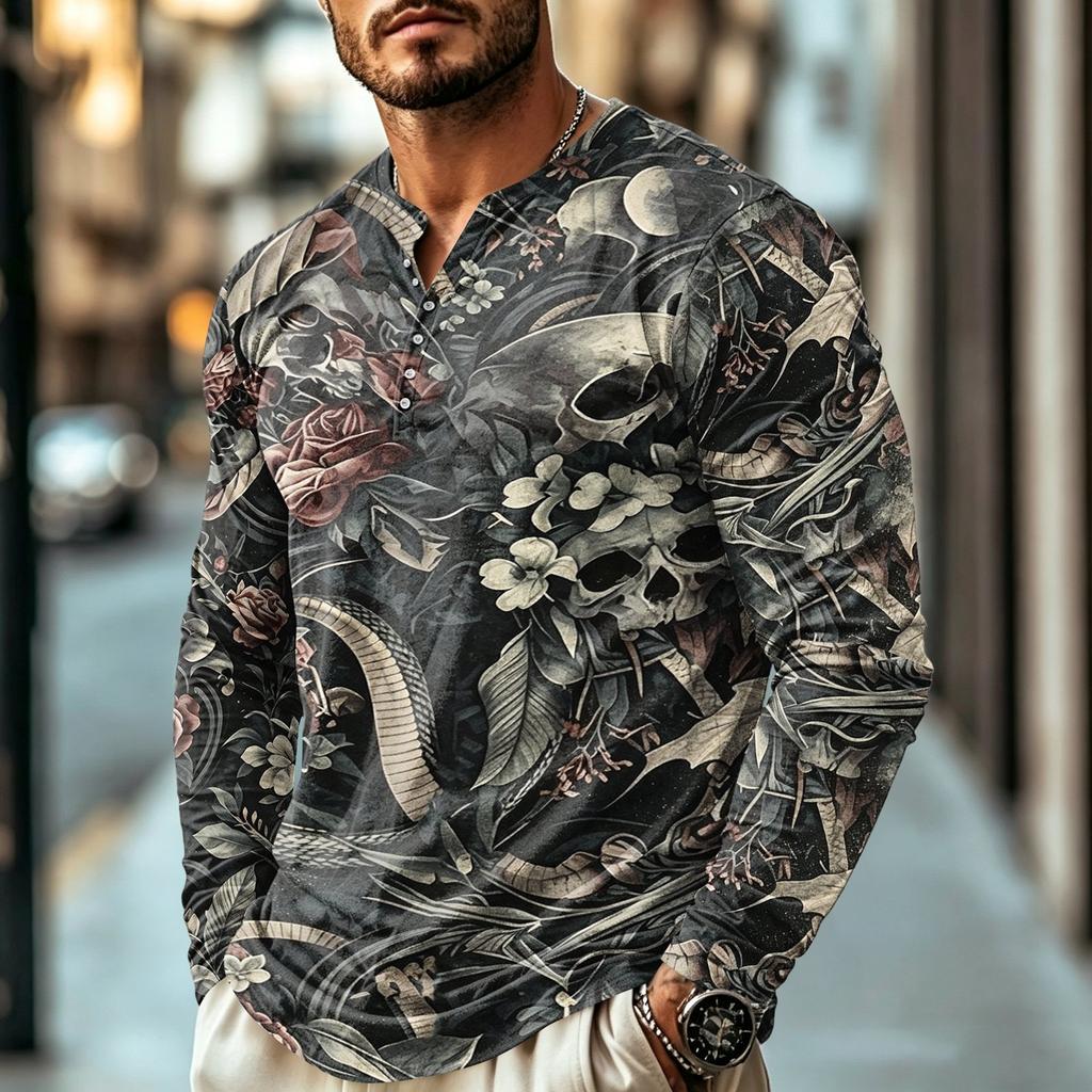 Men's Casual Retro Long Sleeve Shirt for Everyday Wear