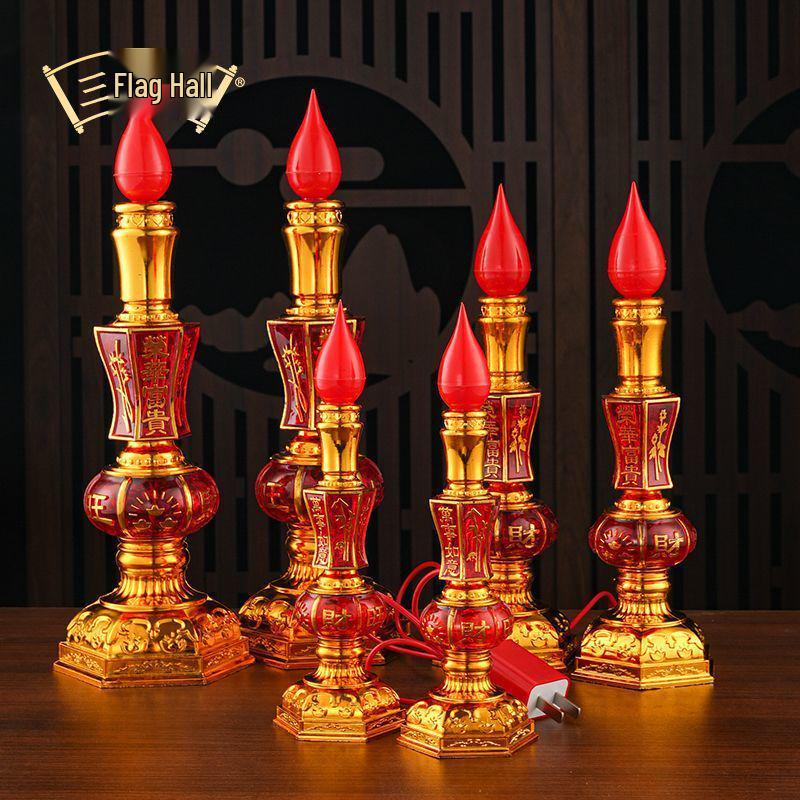 God of Wealth LED Candle Lights: USB-Powered Long-Lasting Crystal Buddha Lamp Pair