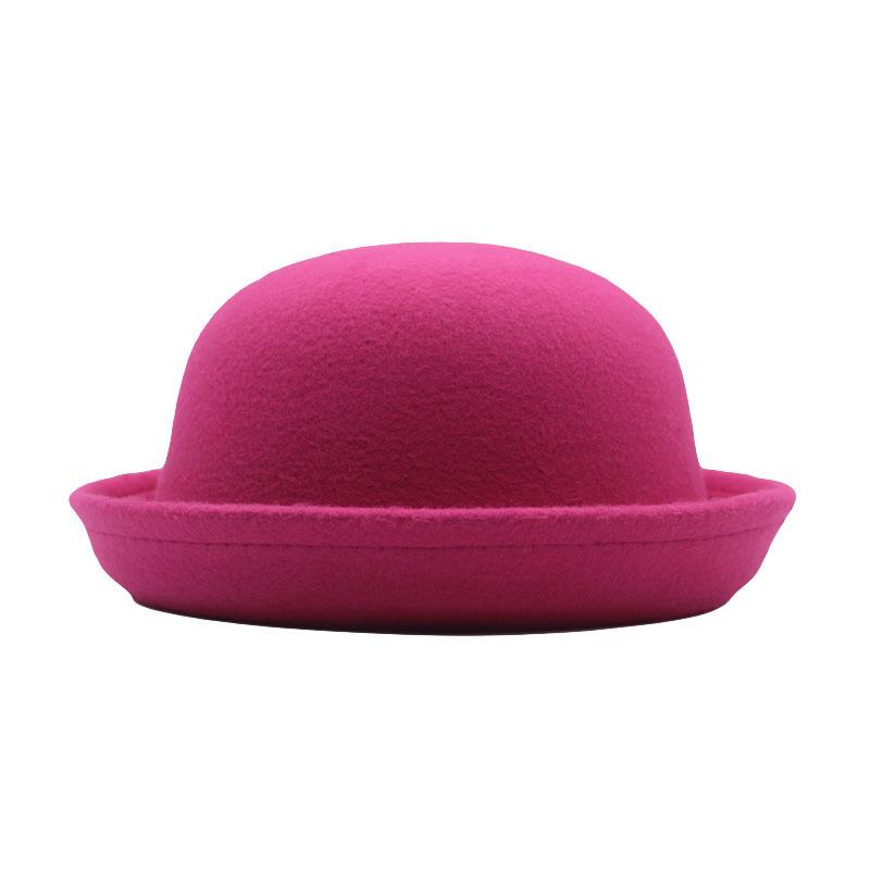 Outdoors Adult Children Flat-top Fedora Pure Color  Imitation Wool Jazz Hat Wide Brim L .adies ElegantRound Hat Bowler Hat