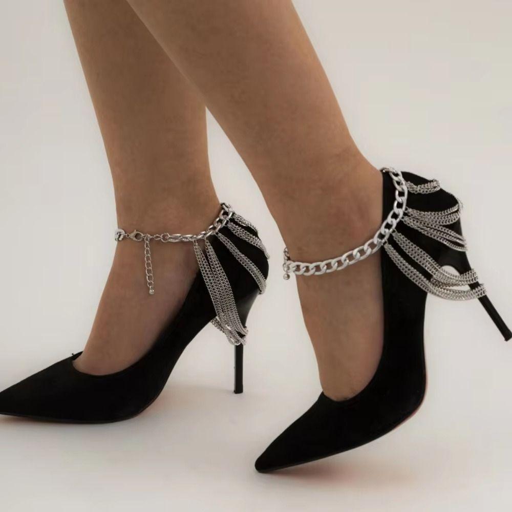 Multi Layer Punk High Heels Anklet Metal Chain Multilayer Anklet Chains Beach Barefoot