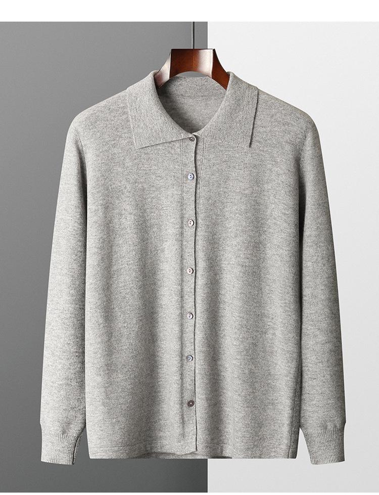 Men's Autumn Wool Cardigan with POLO Collar and Business Lapel, Long Sleeve Sweater for Autumn/Winter.